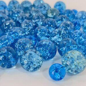 Vintage 1970s Crackle Light Blue Glass Marbles S-L Sparkle 54 Ct Fish Tank Decor